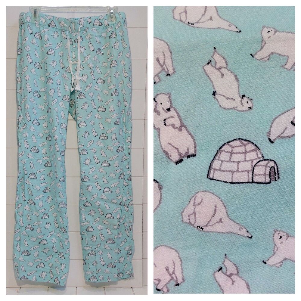 J Crew Polar Bears Flannel Pajama Pants Women's Medium Winter Loungewear Pockets